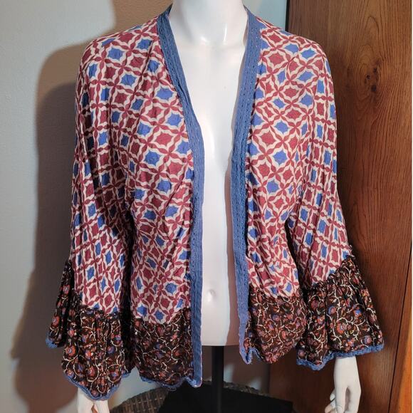 Anthropologie Nalini Kimono Cardigan Boho Floral One Size Loungewear Indie Batik - Picture 2 of 10